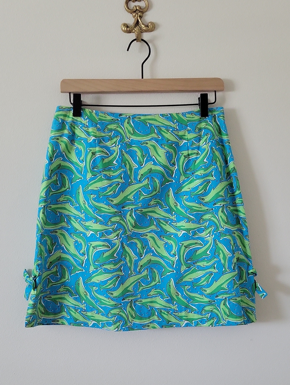 Lilly Pulitzer Blue Green Dolphin Print Skirt Size 10